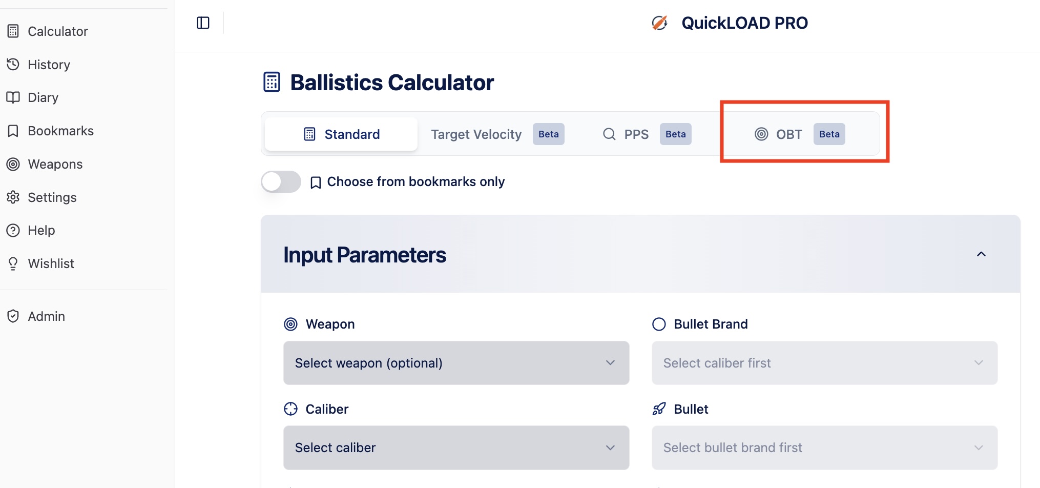 OBT-Tab im ApexLOAD PRO Rechner